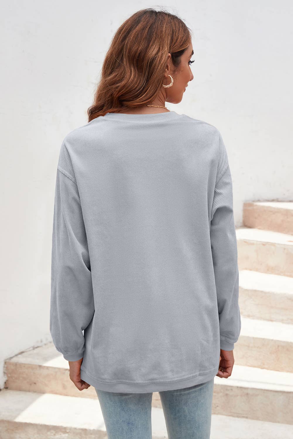 Ribbed Corded Oversized Sweatshirt: XL / Apricot
