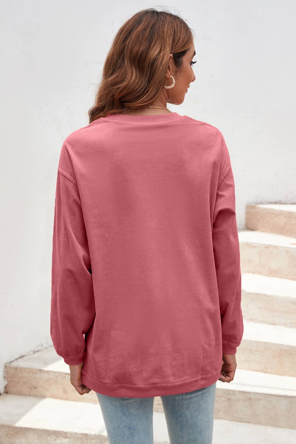 Ribbed Corded Oversized Sweatshirt: XL / Apricot