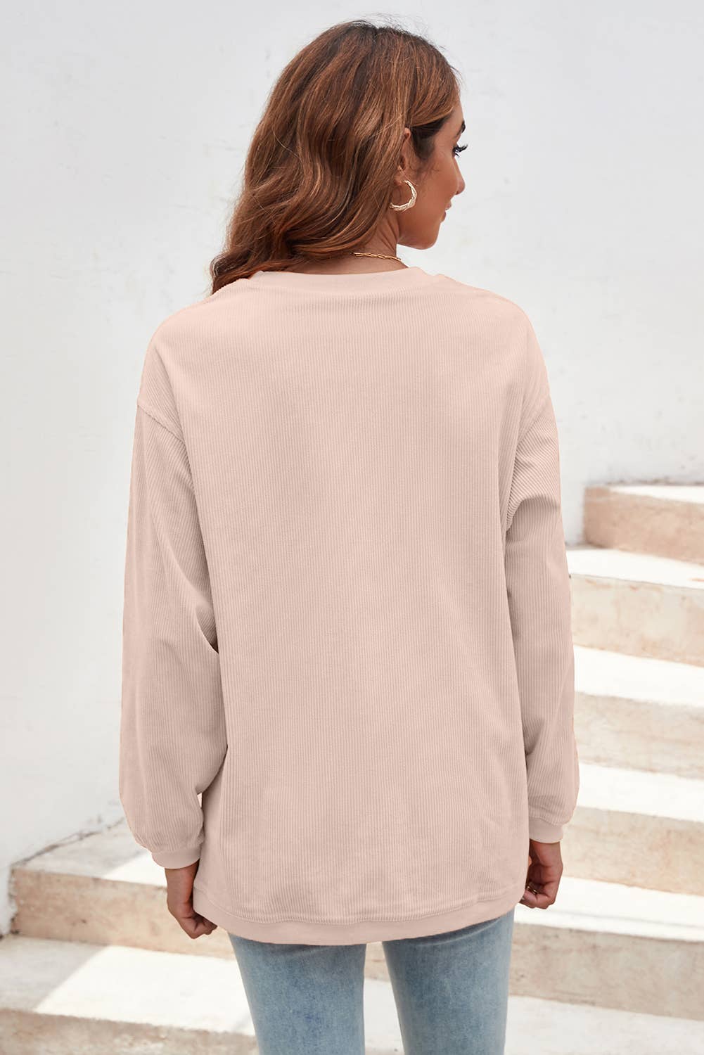 Ribbed Corded Oversized Sweatshirt: XL / Apricot