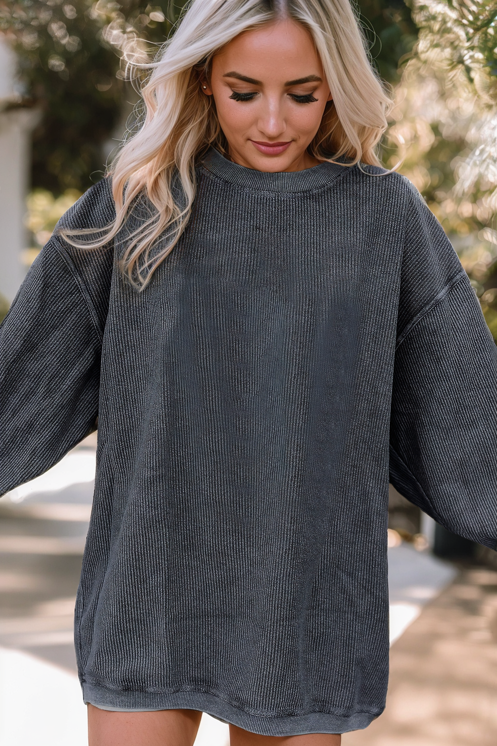 Ribbed Corded Oversized Sweatshirt: XL / Apricot