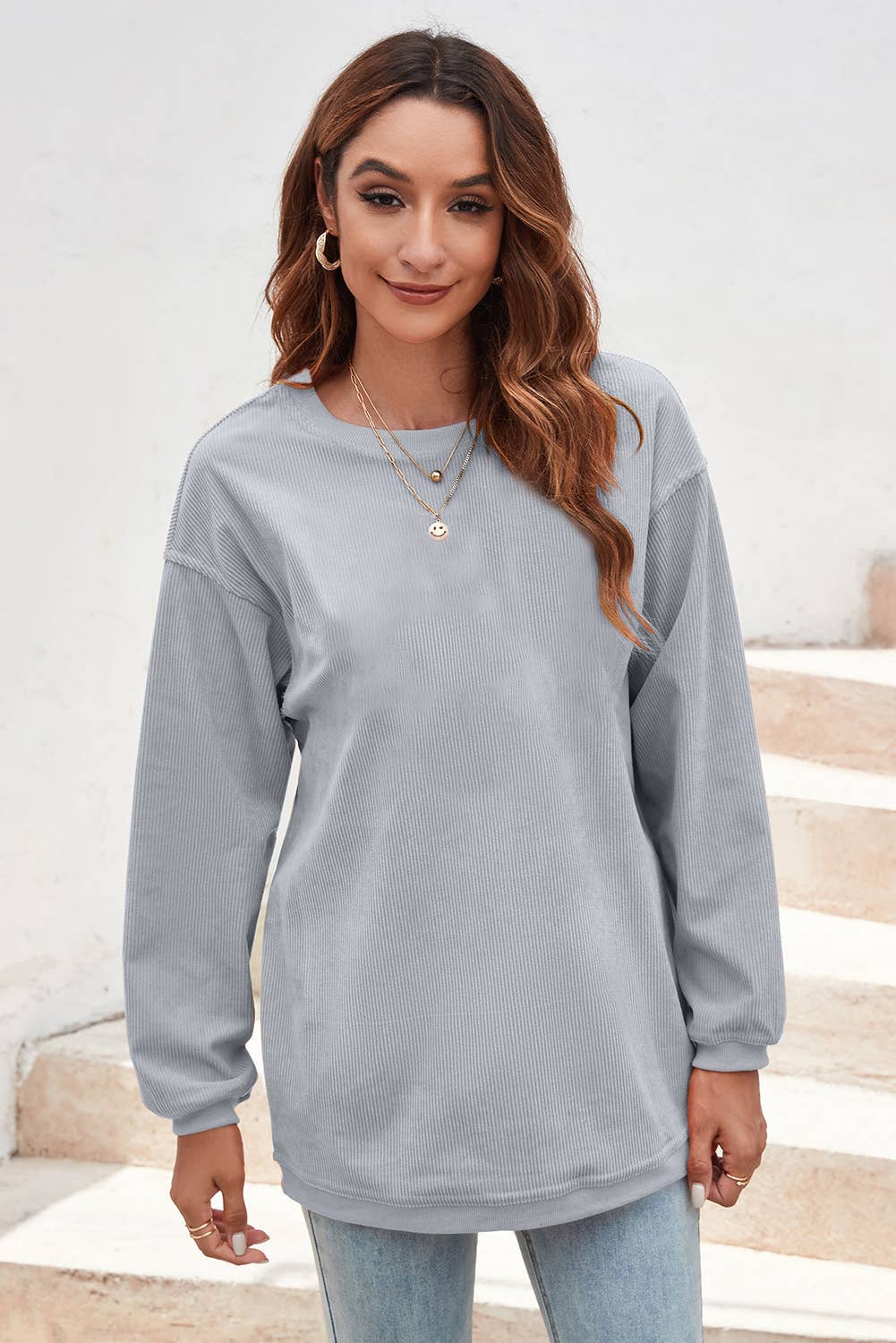 Ribbed Corded Oversized Sweatshirt: XL / Apricot