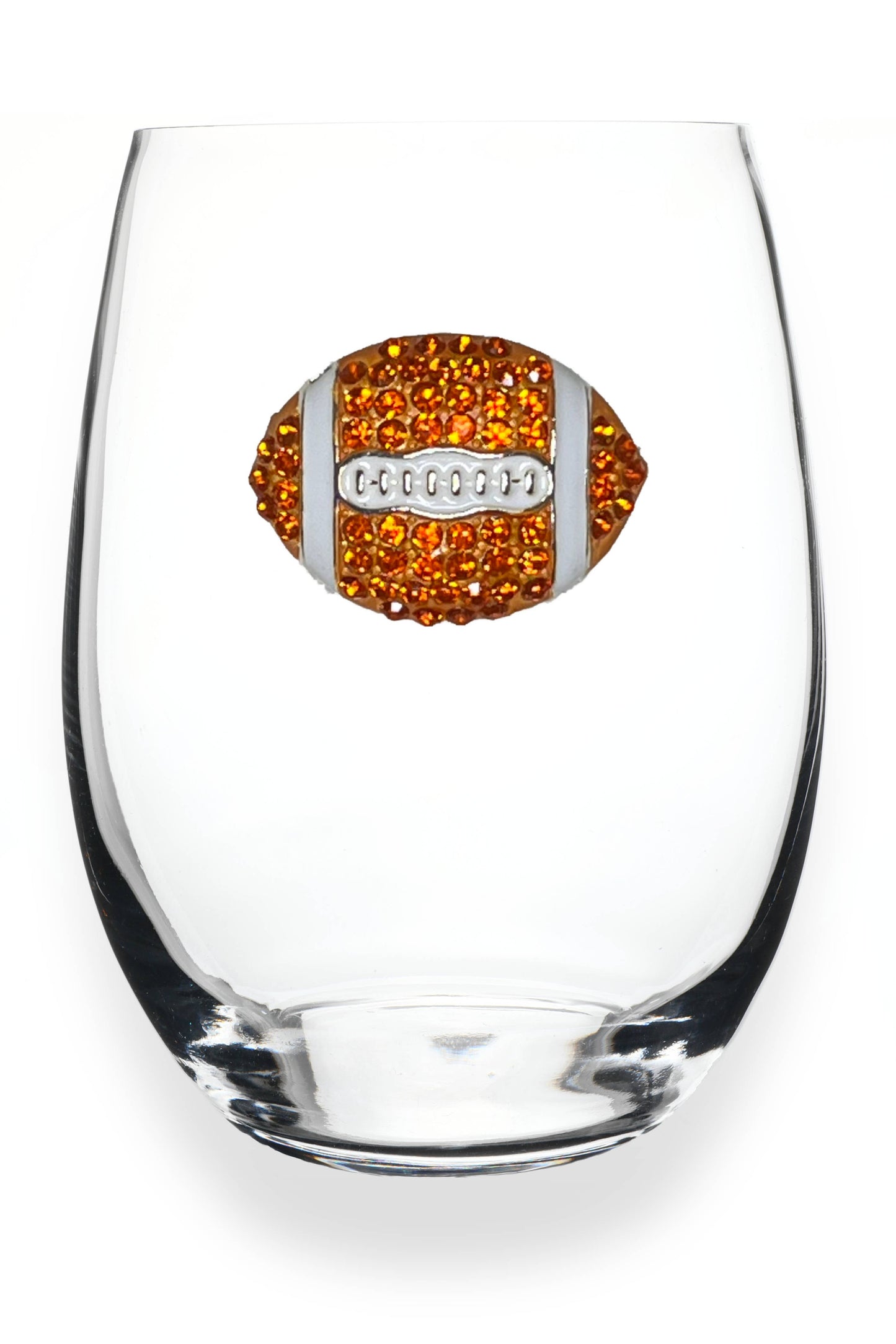 Football Jeweled Glassware - Stemless - Orange and White