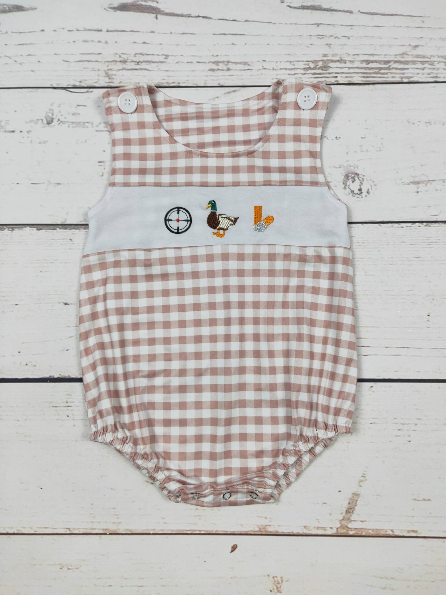 Baby Boy Checkered Duck Appliqué Romper