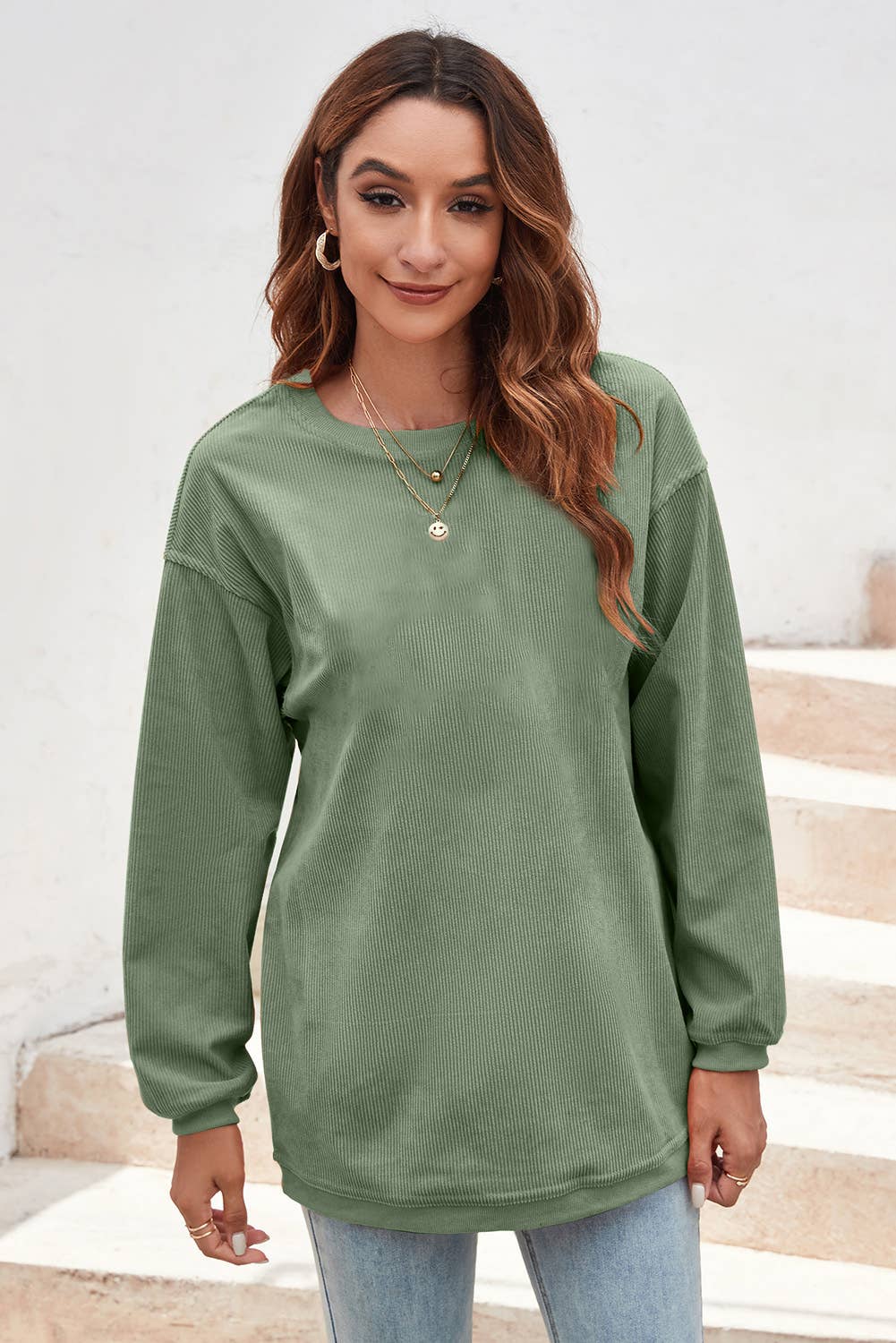 Ribbed Corded Oversized Sweatshirt: XL / Apricot