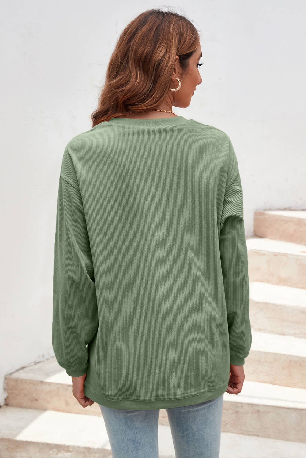 Ribbed Corded Oversized Sweatshirt: XL / Apricot