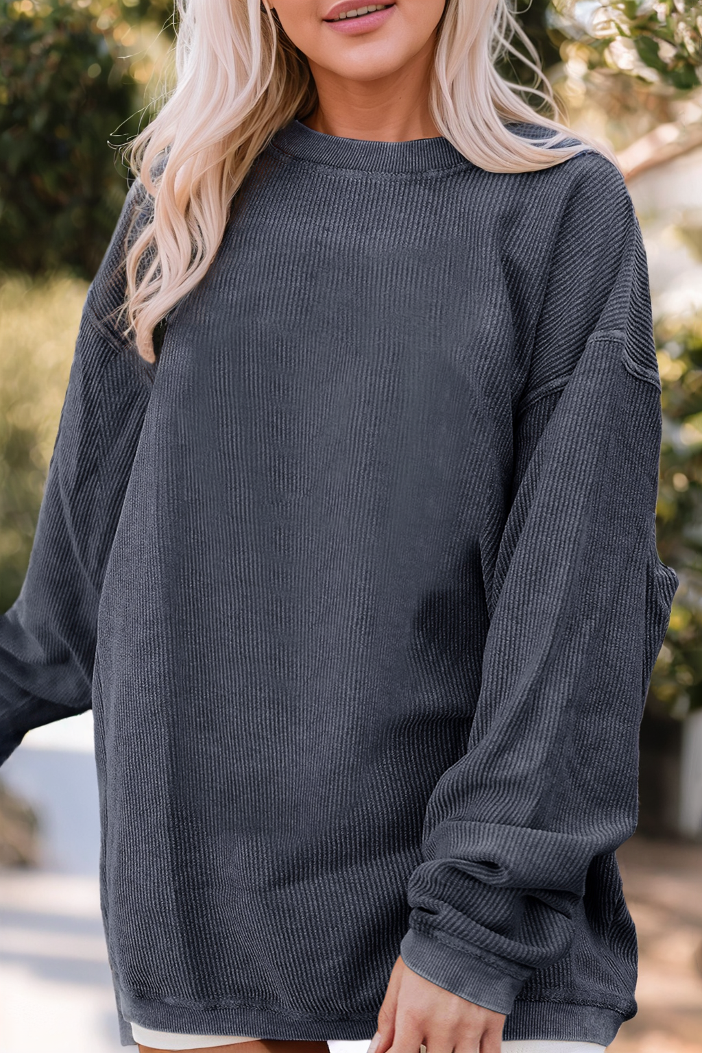 Ribbed Corded Oversized Sweatshirt: XL / Apricot