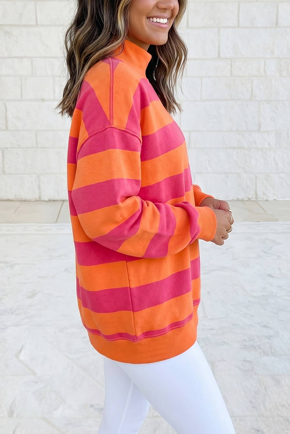 Stripe Oversized Long Sleeve Mock Neck Sweatshirt S-4X