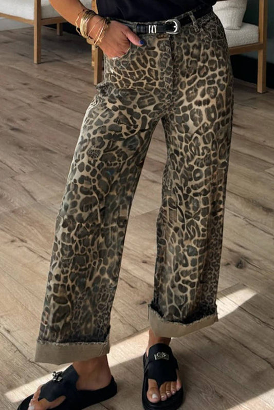 Yellow Leopard Straight Loose Leg Jeans