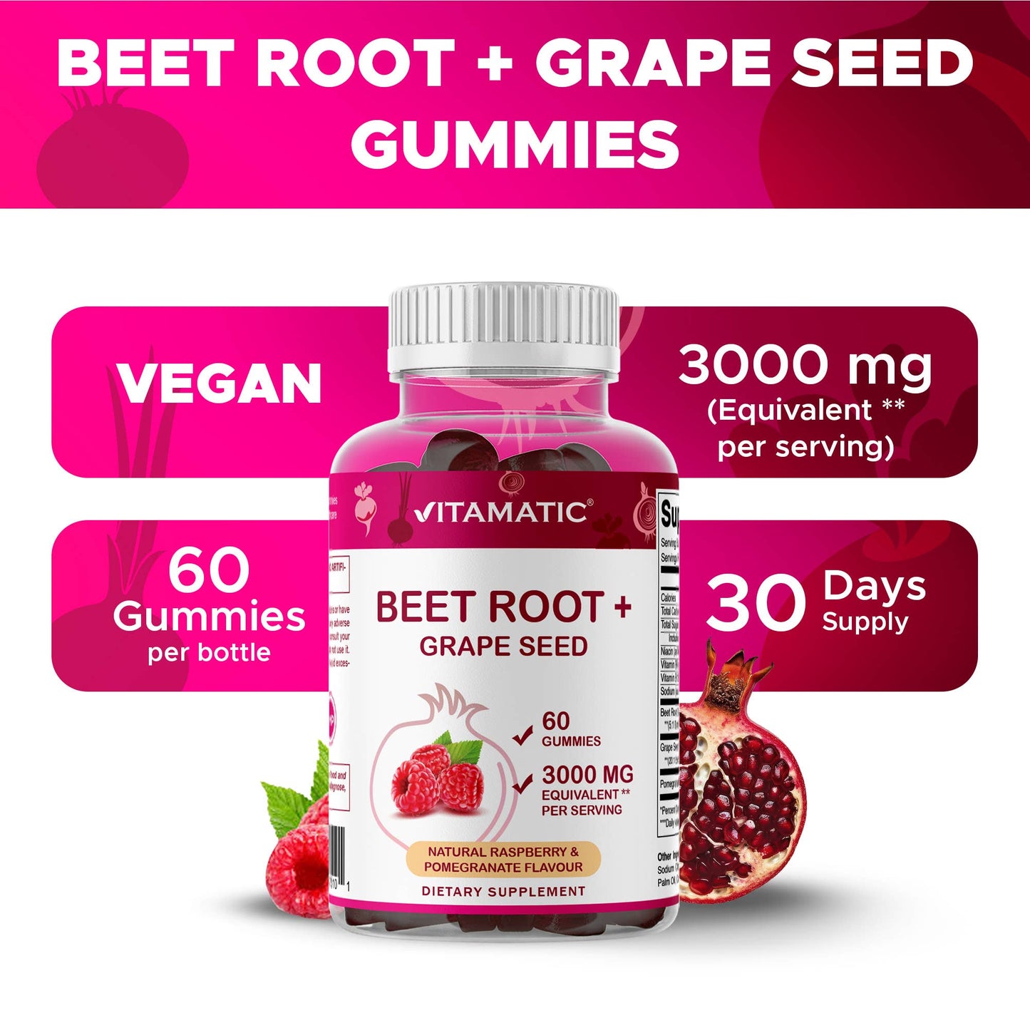 Vitamatic Beet Root | Natural Energy Support | 3000mg |60 Ct