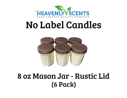 8oz Mason Jar Soy Candles - Rustic  Lid  - 6 Pack No Label