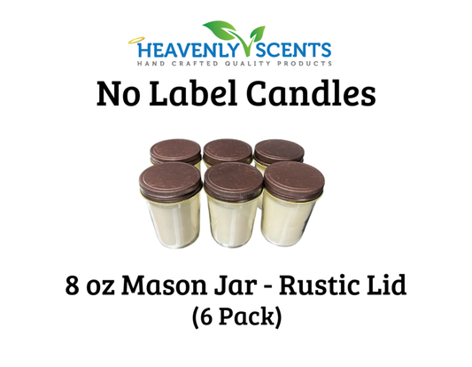 8oz Mason Jar Soy Candles - Rustic  Lid  - 6 Pack No Label