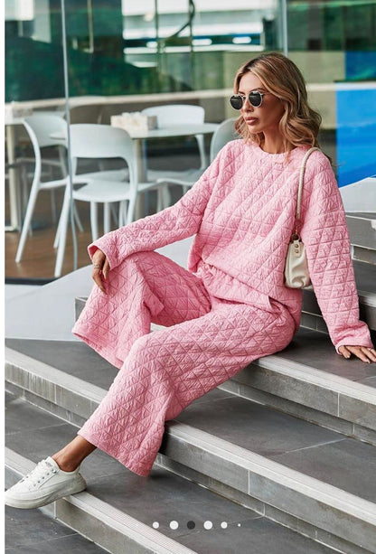 Solid Quilted Pullover Lounge Wear