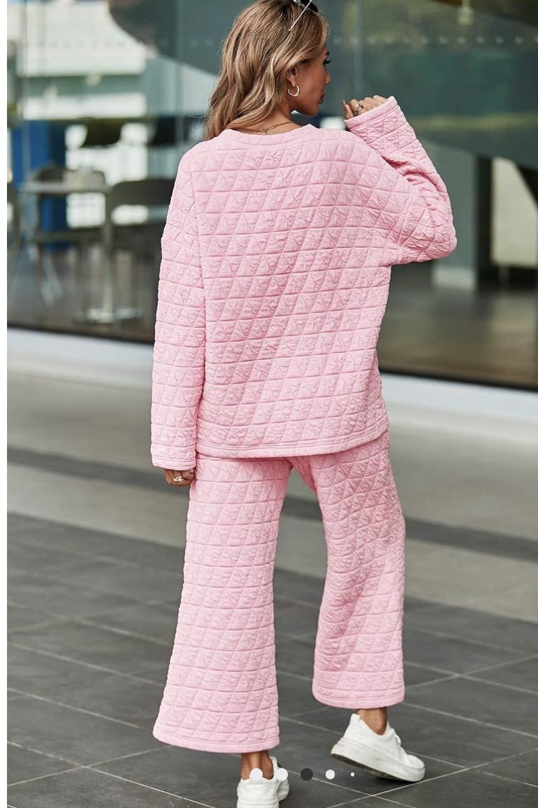 Solid Quilted Pullover Lounge Wear