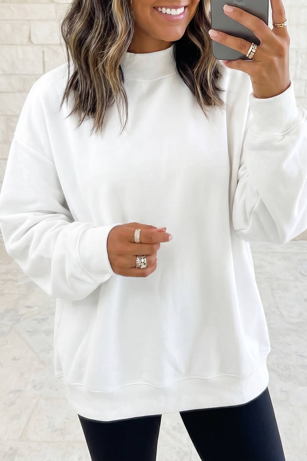 Drop Shoulder Blank Reversible Mock Neck Sweatshirt S-4X