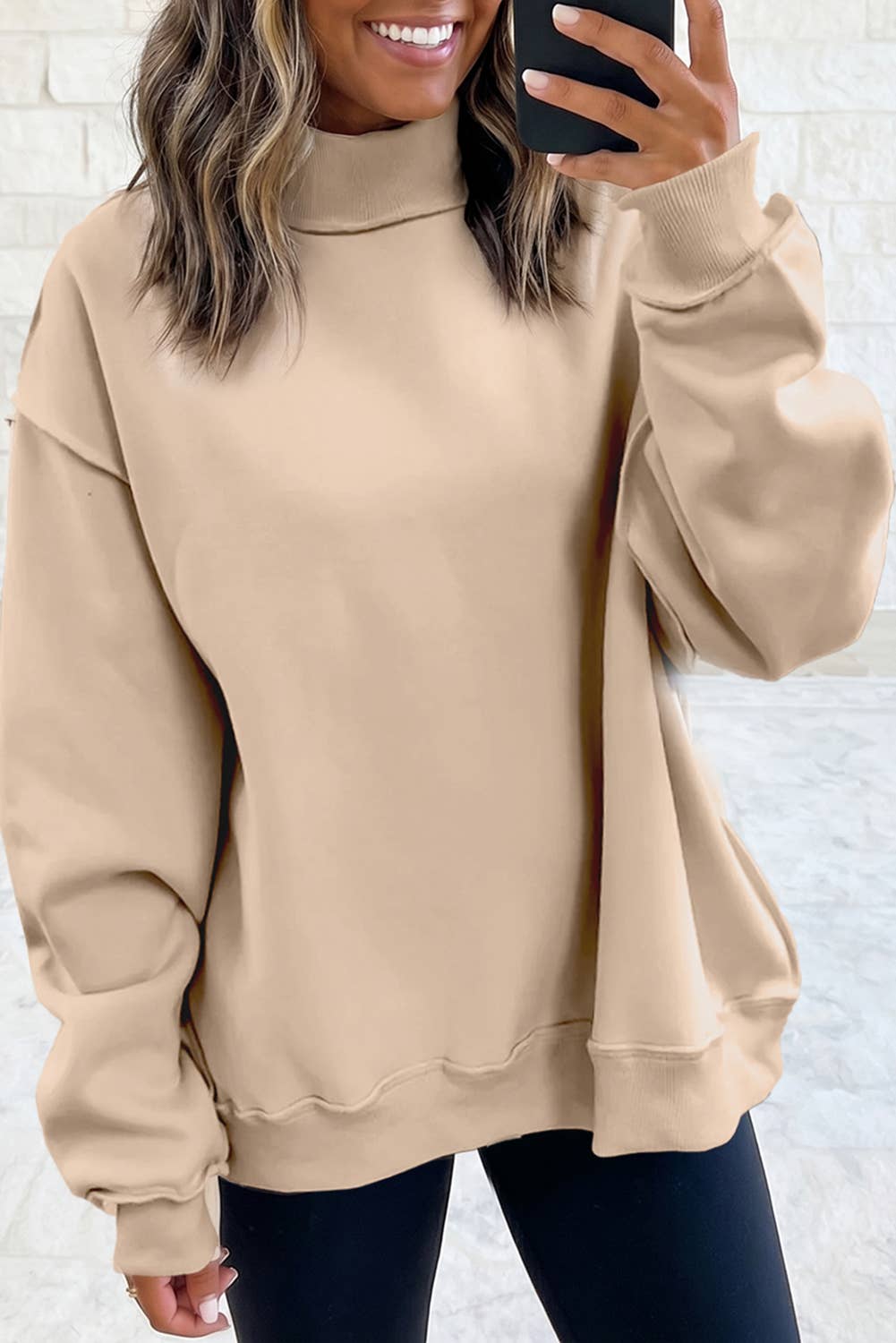 Drop Shoulder Blank Reversible Mock Neck Sweatshirt S-4X