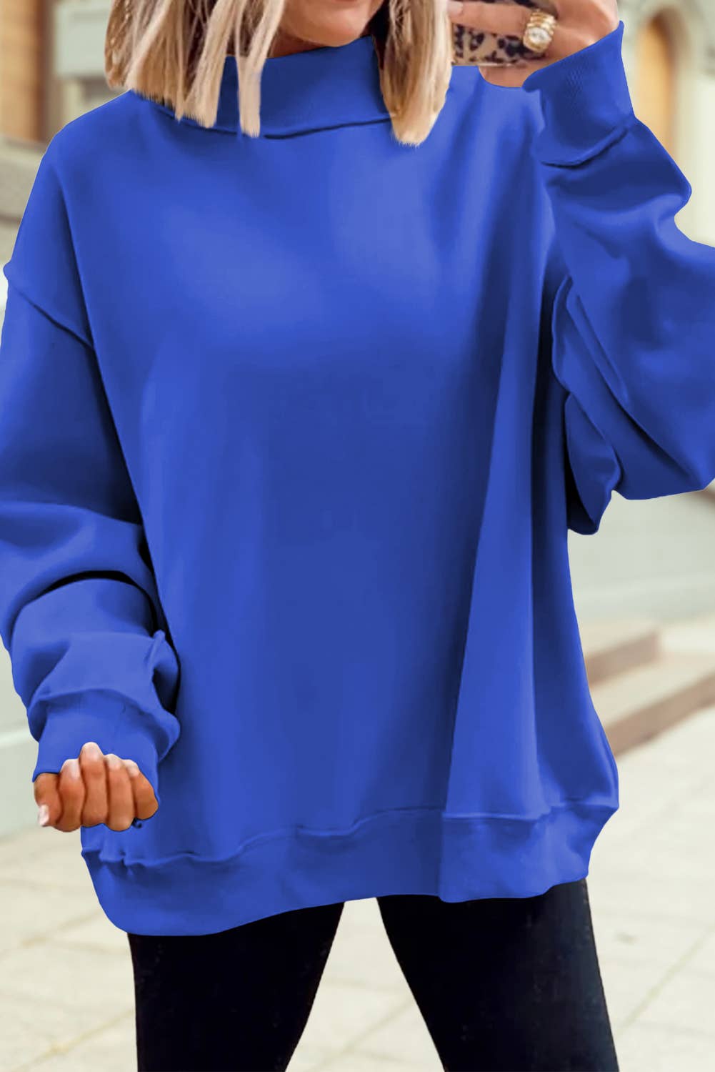 Drop Shoulder Blank Reversible Mock Neck Sweatshirt S-4X
