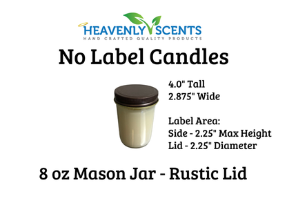8oz Mason Jar Soy Candles - Rustic  Lid  - 6 Pack No Label