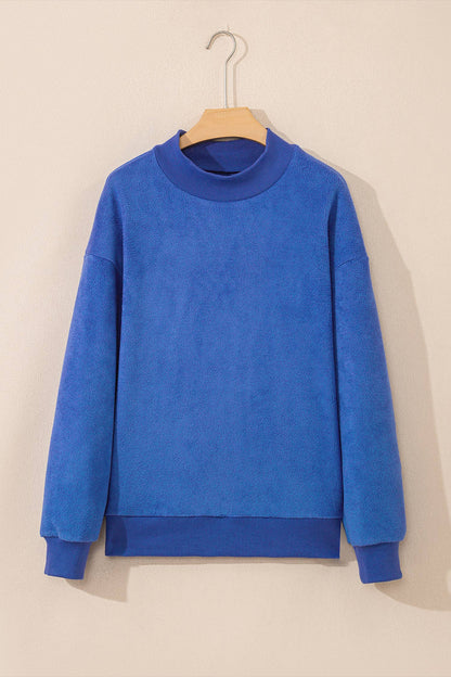 Drop Shoulder Blank Reversible Mock Neck Sweatshirt S-4X