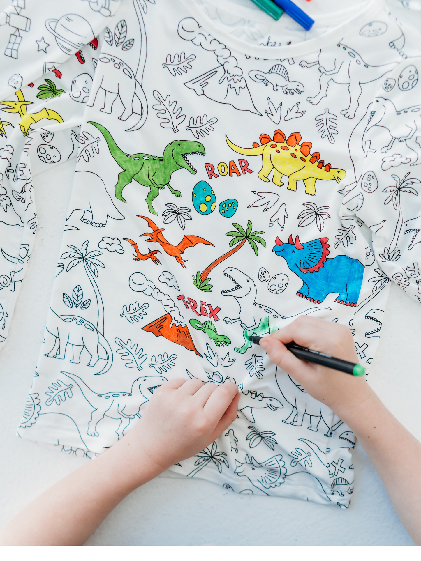 Dinosaur Coloring Pajamas 2 piece set made from Bamboo