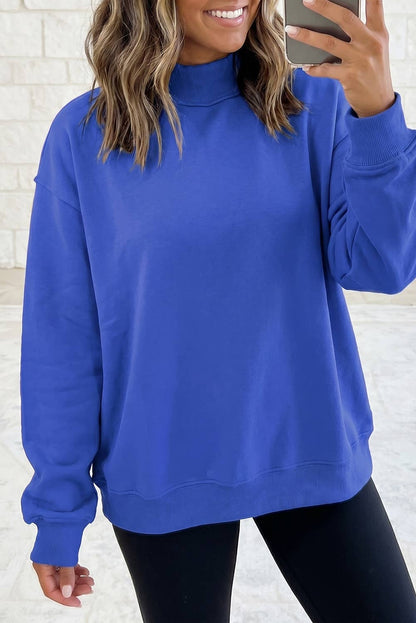 Drop Shoulder Blank Reversible Mock Neck Sweatshirt S-4X
