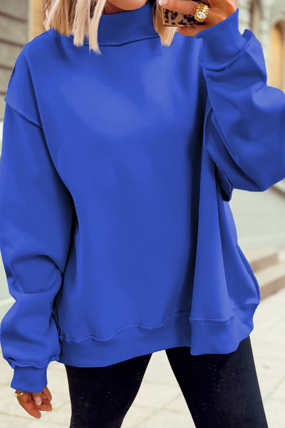 Drop Shoulder Blank Reversible Mock Neck Sweatshirt S-4X