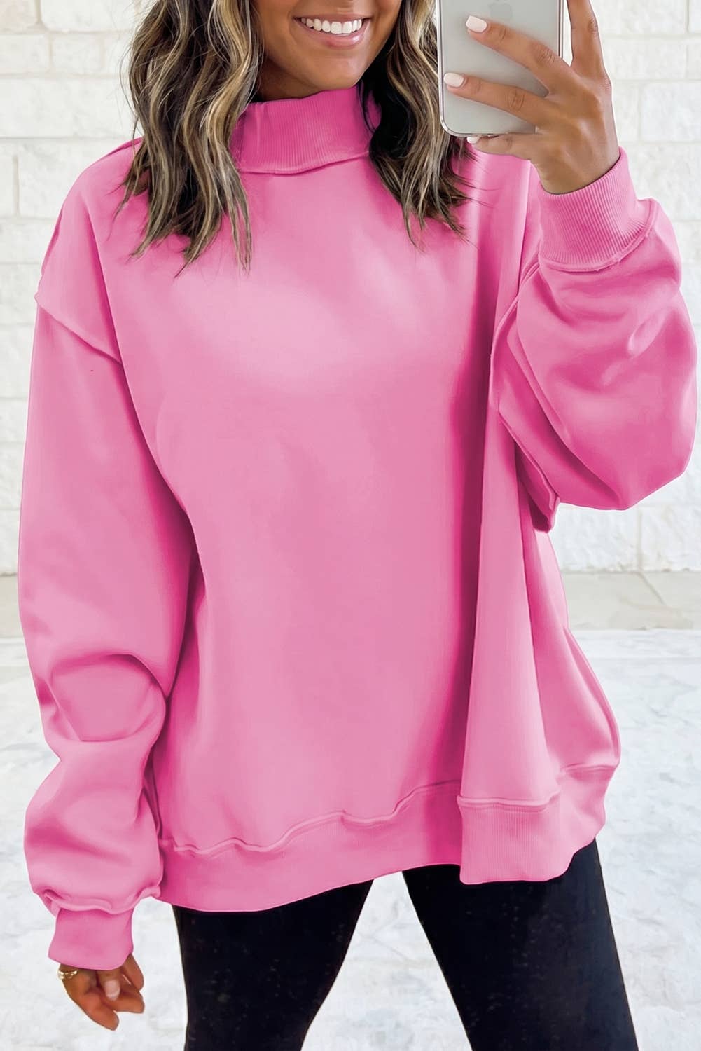 Drop Shoulder Blank Reversible Mock Neck Sweatshirt S-4X