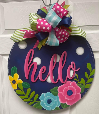 Everyday Hello Circle Polka Dots w/ Flowers Door Hanger