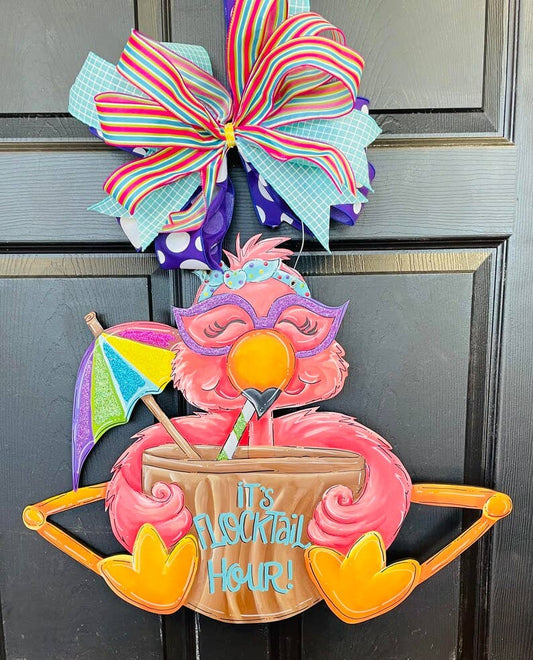 Summer Flamingo With A Drink—Flocktail Hour