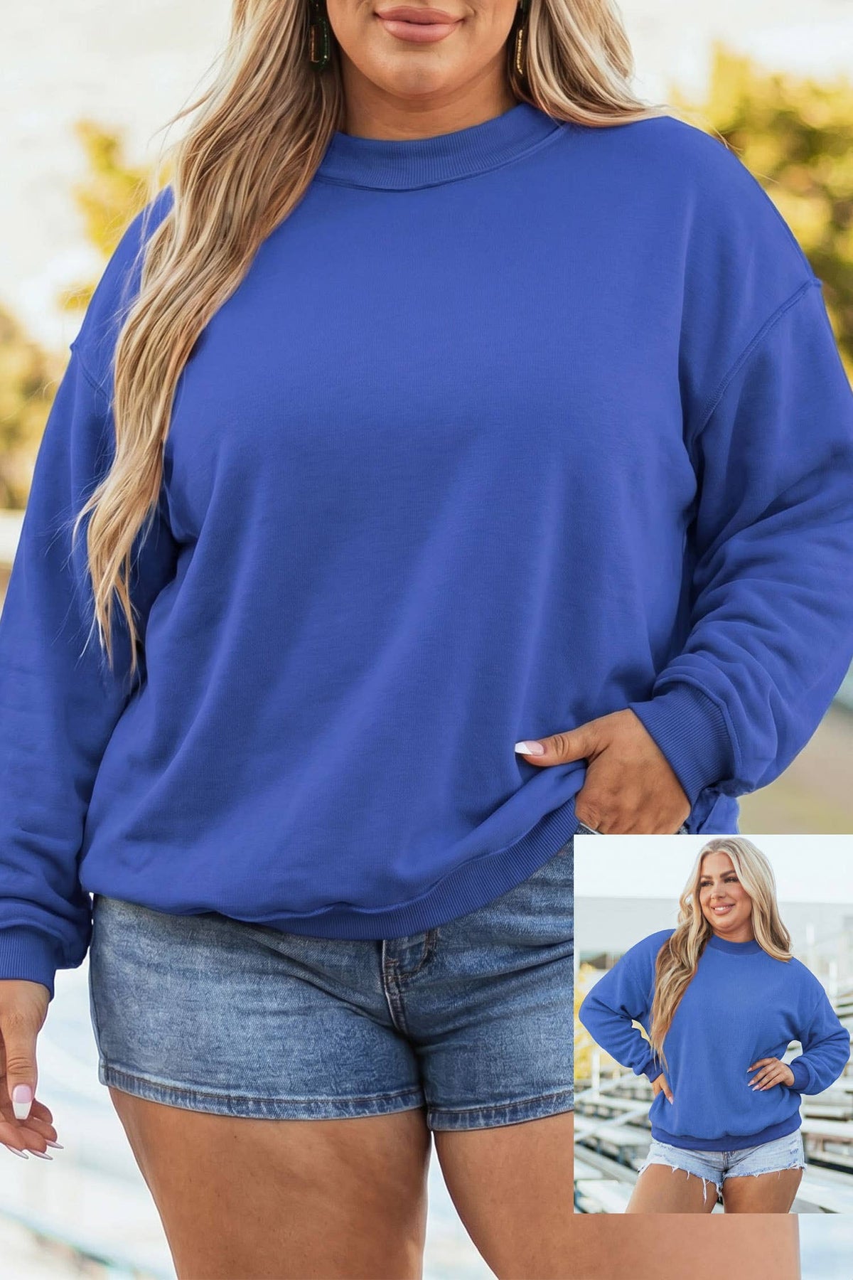 Drop Shoulder Blank Reversible Mock Neck Sweatshirt S-4X