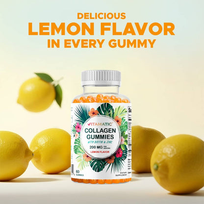 Vitamatic Hydrolyzed Collagen Gummies| Zinc and Biotin| 60ct