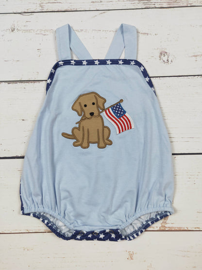 Baby Boy Dog Appliqué Patriotic Bubble