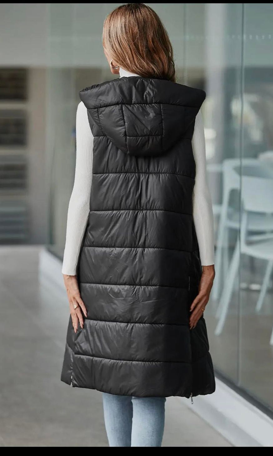 Longline Quilted Hooded Vest