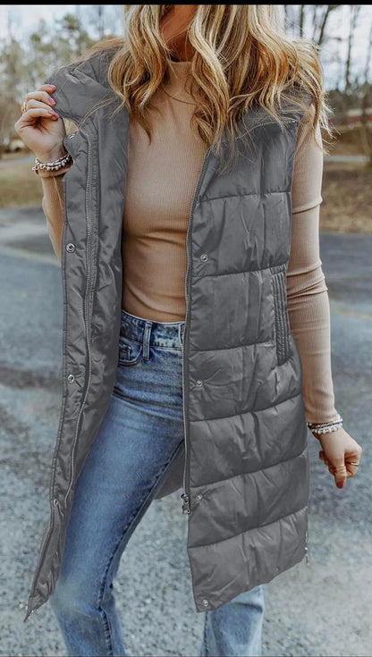 Longline Quilted Hooded Vest