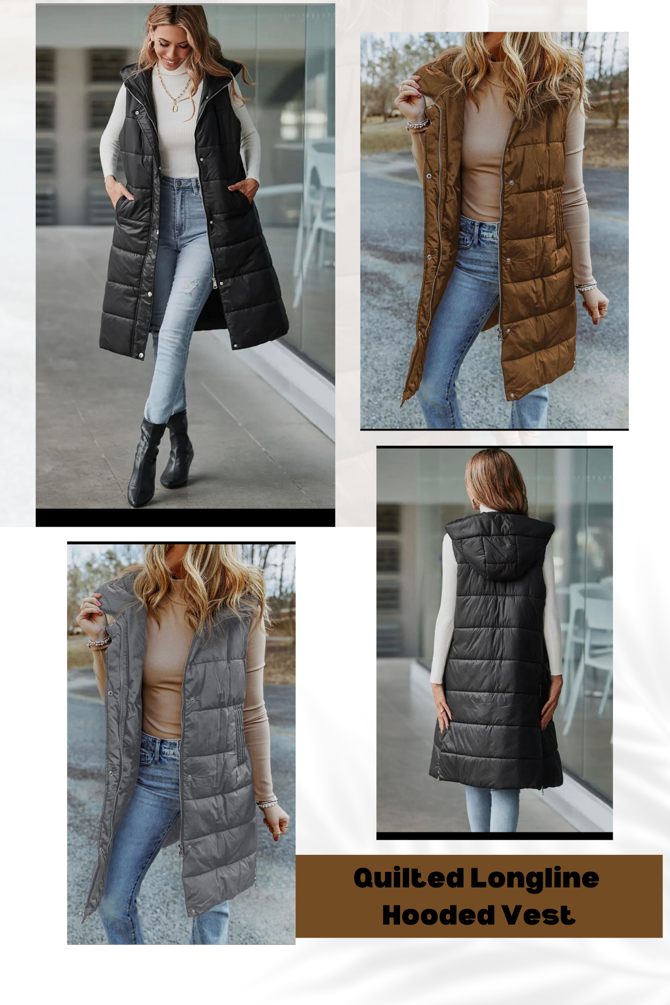 Longline Quilted Hooded Vest