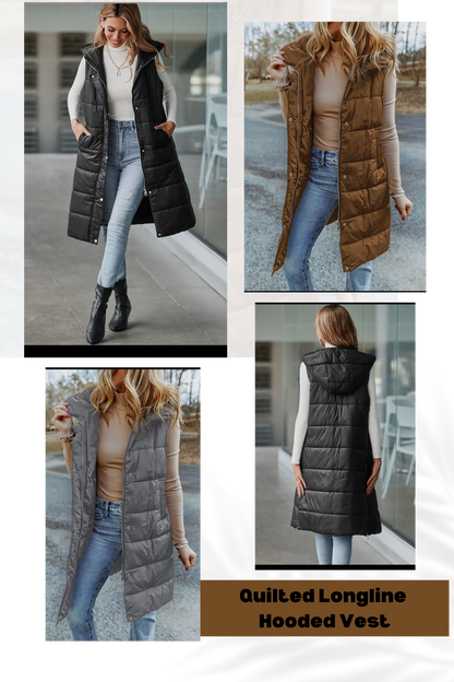 Longline Quilted Hooded Vest