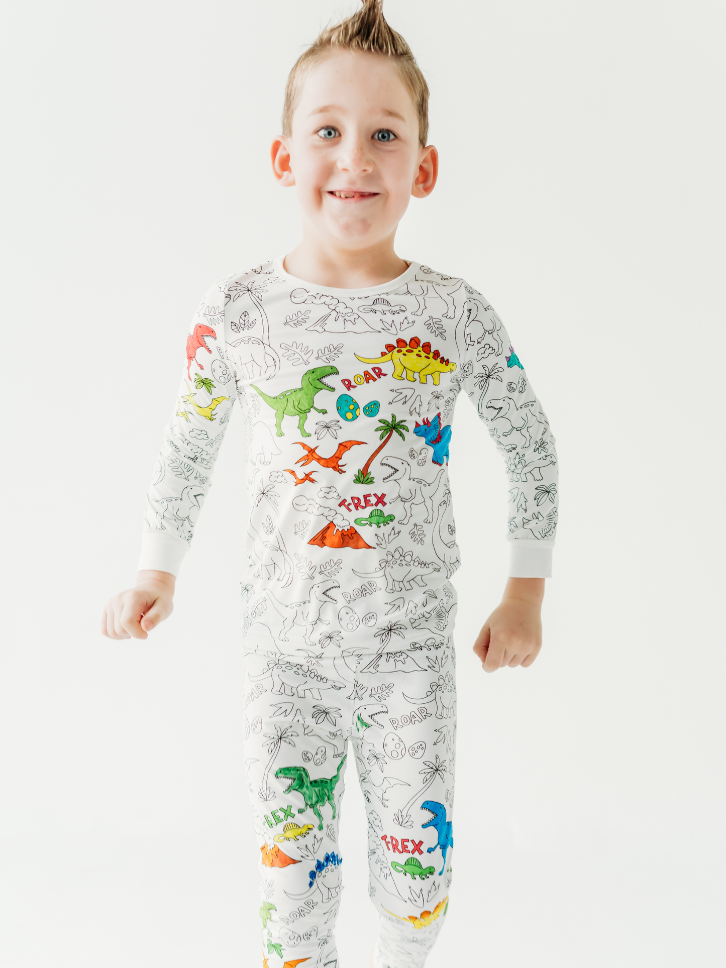 Dinosaur Coloring Pajamas 2 piece set made from Bamboo