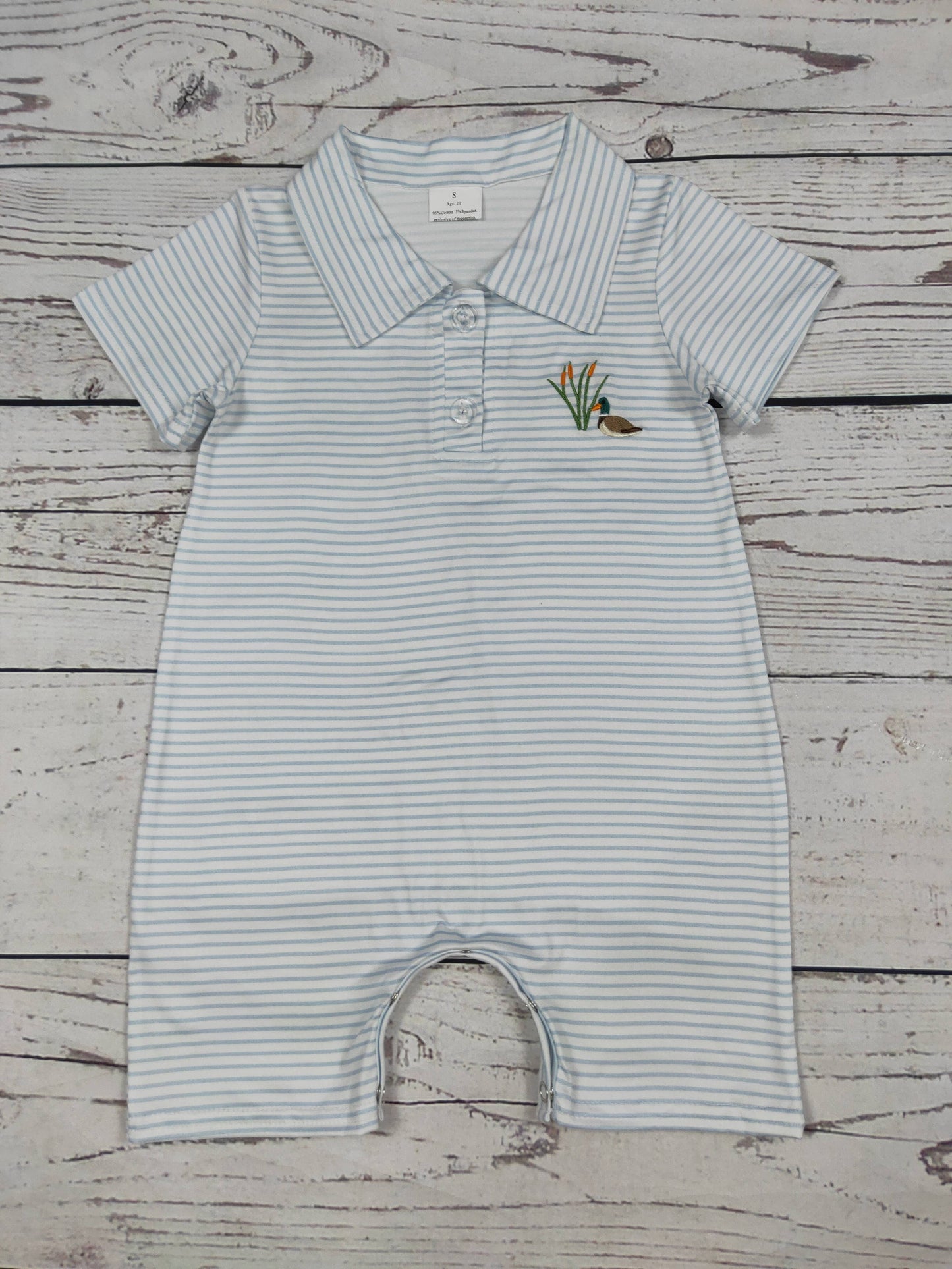 Duck Appliqué Stripe Printed Baby Boy Romper