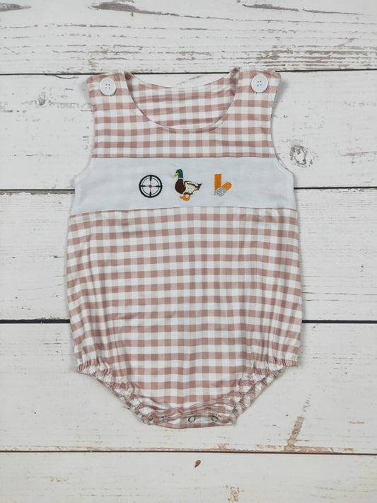 Baby Boy Checkered Duck Appliqué Romper