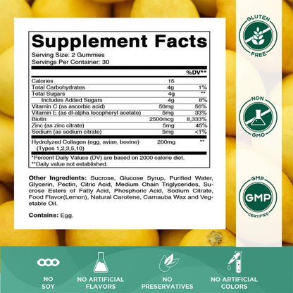 Vitamatic Hydrolyzed Collagen Gummies| Zinc and Biotin| 60ct