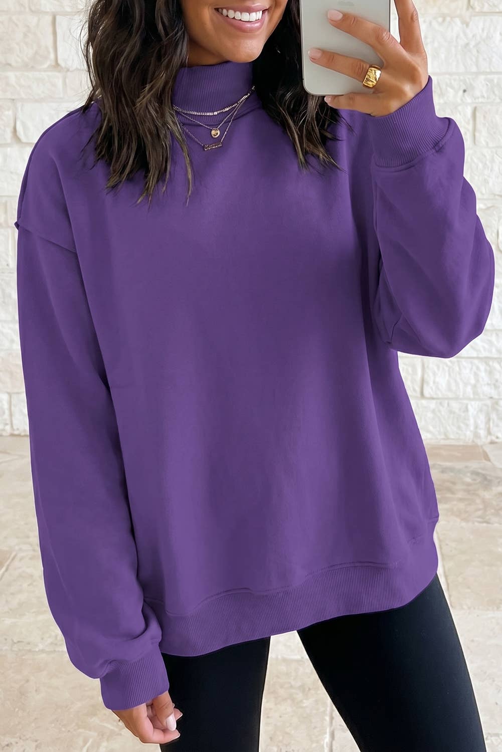 Drop Shoulder Blank Reversible Mock Neck Sweatshirt S-4X
