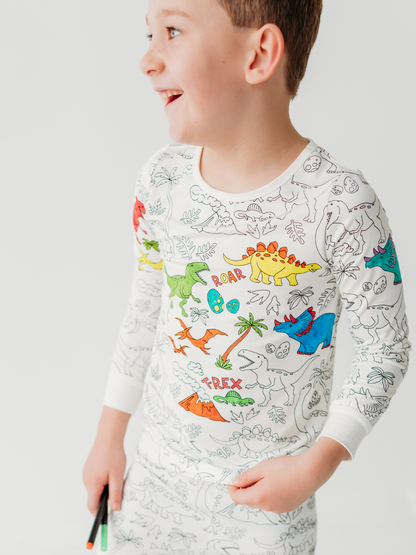 Dinosaur Coloring Pajamas 2 piece set made from Bamboo