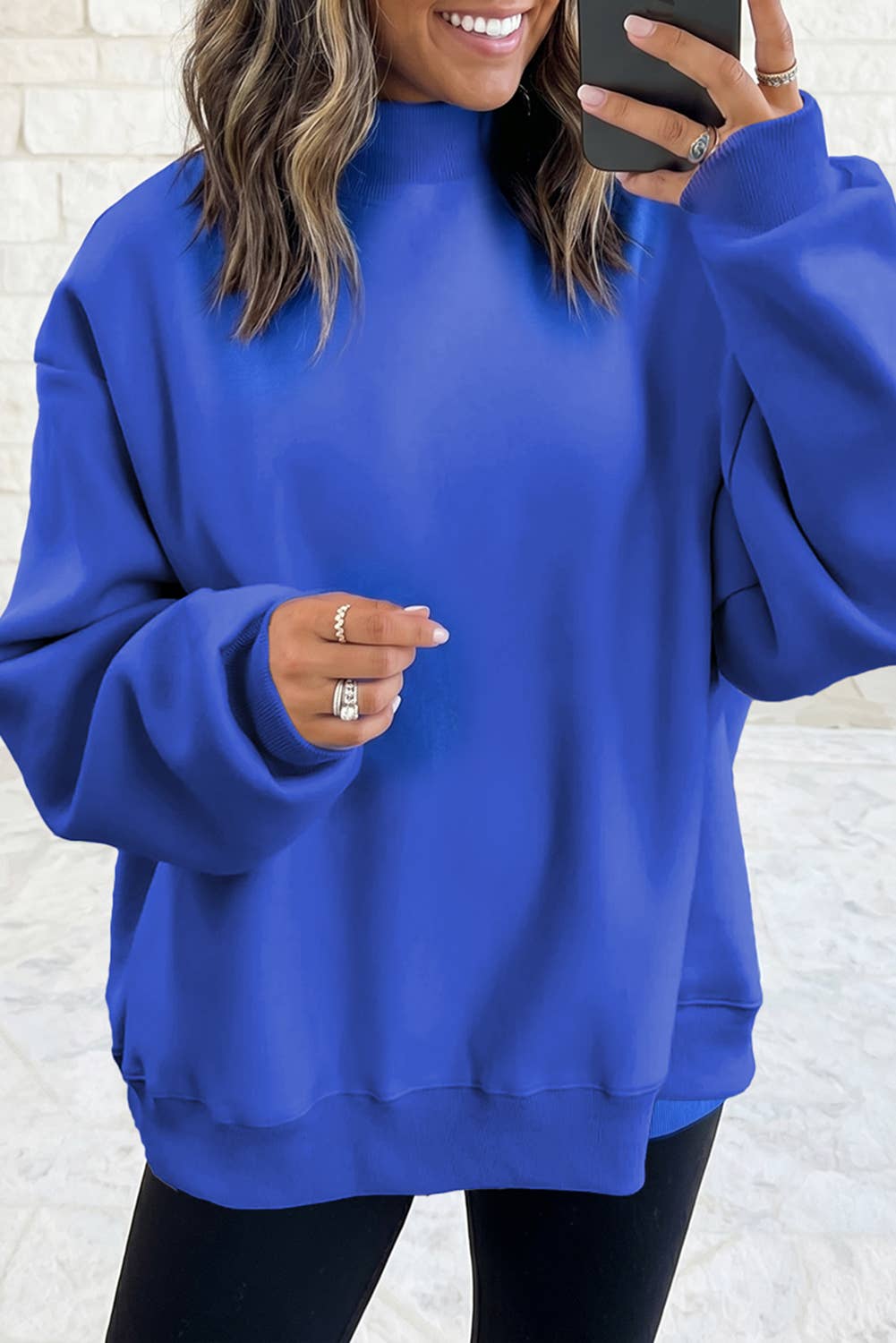 Drop Shoulder Blank Reversible Mock Neck Sweatshirt S-4X