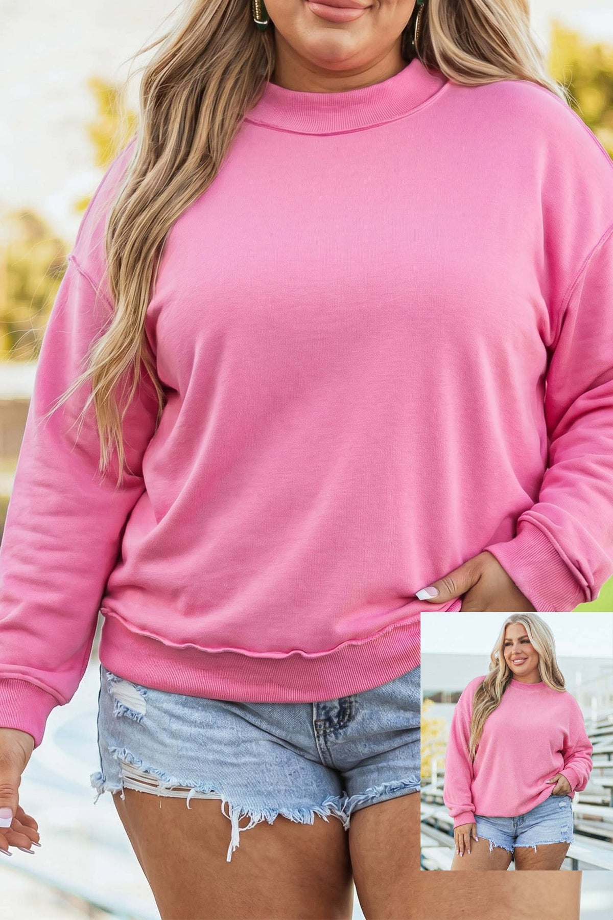 Drop Shoulder Blank Reversible Mock Neck Sweatshirt S-4X