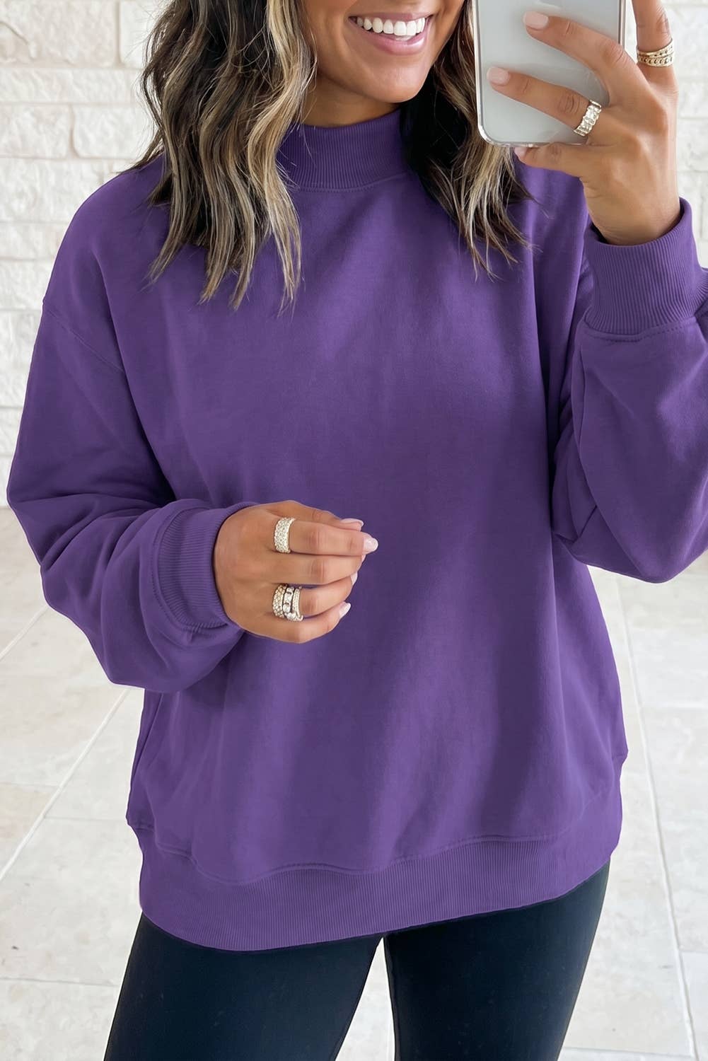 Drop Shoulder Blank Reversible Mock Neck Sweatshirt S-4X