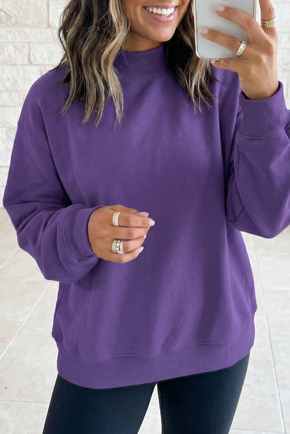 Drop Shoulder Blank Reversible Mock Neck Sweatshirt S-4X
