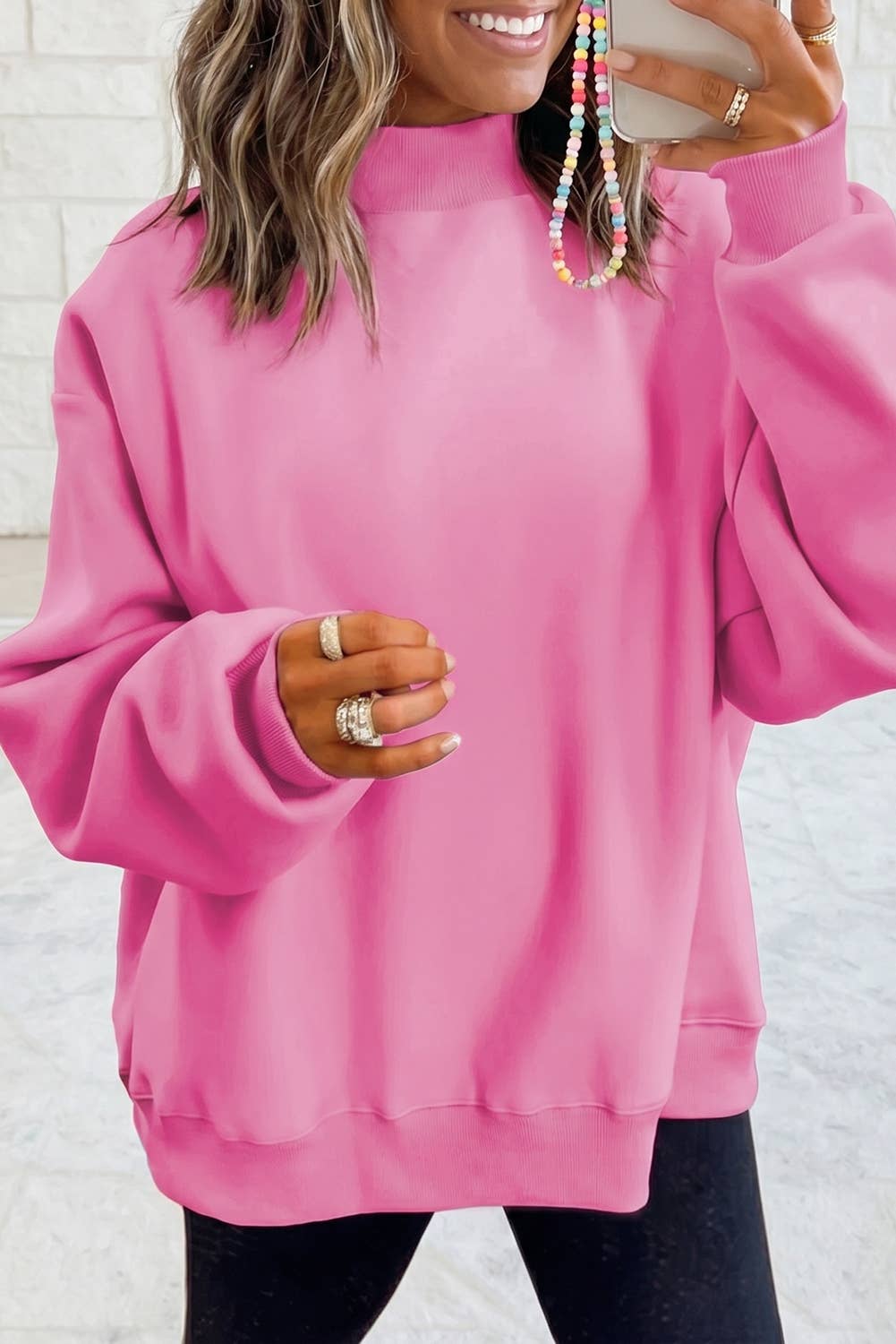 Drop Shoulder Blank Reversible Mock Neck Sweatshirt S-4X