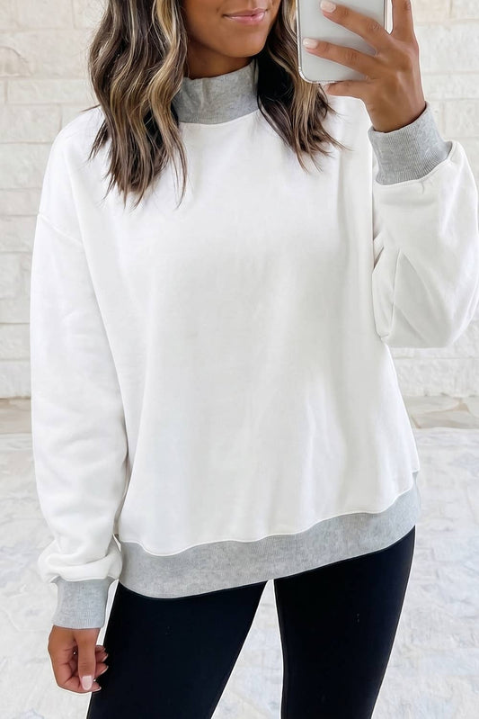 Drop Shoulder Blank Reversible Mock Neck Sweatshirt S-4X