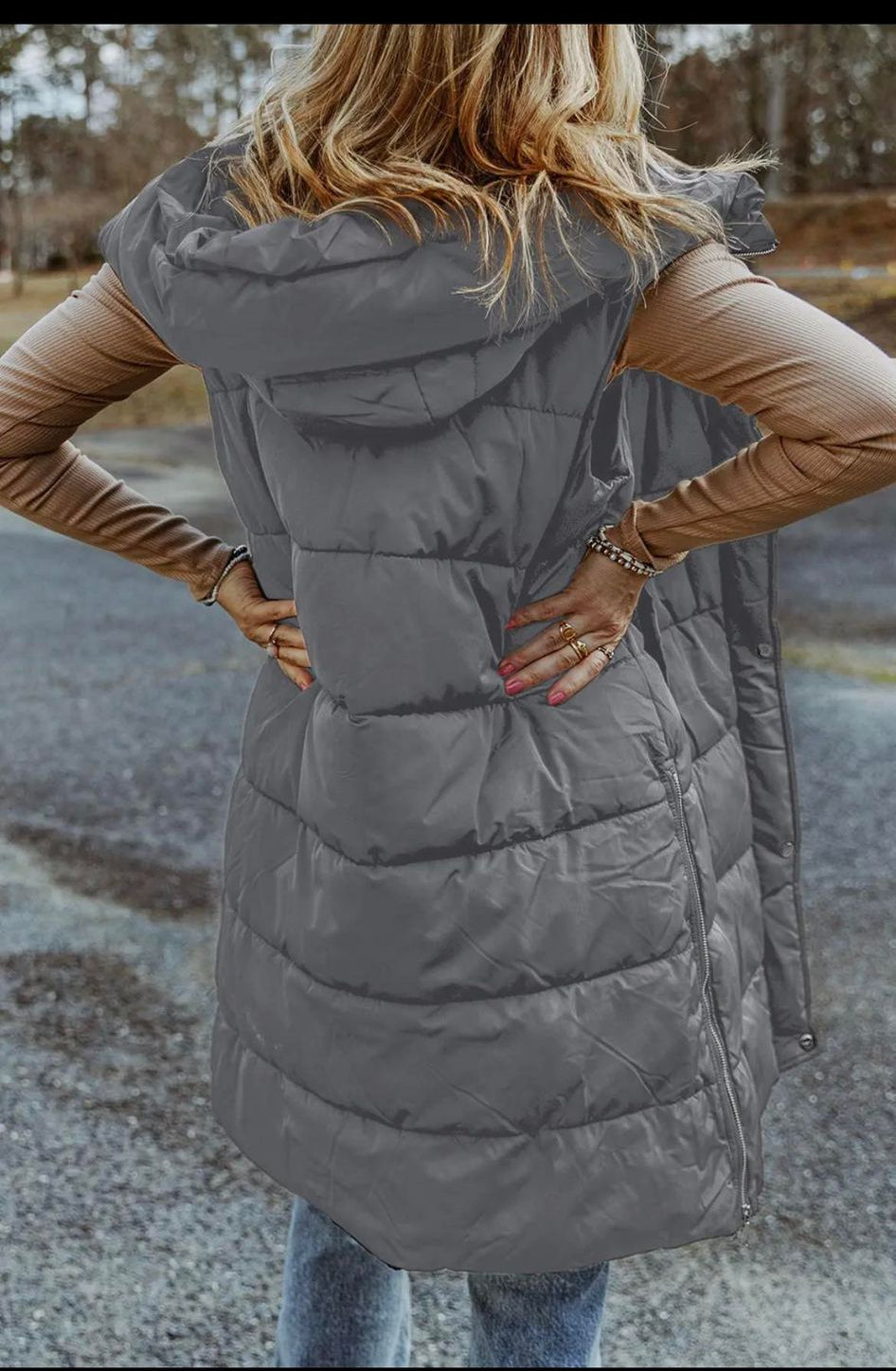 Longline Quilted Hooded Vest